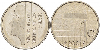 Нидерланды 1 гульден 2001 Беатрикс (1980-2013) KM 205 никель 3457-735