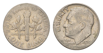 США 10 центов (дайм) 1970 Рузвельт KM 195a медь плакированный медно-никелем 4627-1114