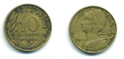 ФРАНЦИЯ 10 САНТИМОВ 1962 ТИП MARIANNE KM 929 медь алюминий никель 84-1567