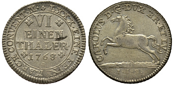 Брауншвейг-Вольфенбюттель 1/6 талера 1768 IDB, вес 5,13 гр. KM 971 серебро 413-2121