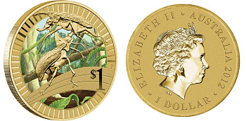 Австралия 1 доллар 2012 серия животные спортсмены, жук-носорог, цветная эмаль KM 1813 алюминиевая бронза UNC M41-16