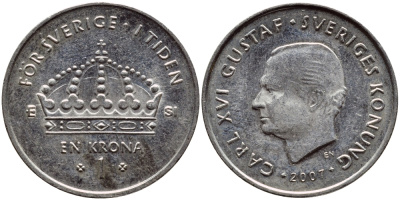 Швеция 1 крона 2007 Карл XVI Густав (1973- ) KM 894 медно-никель 176-144