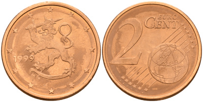 Финляндия 2 евроцента 1999  KM 99 сталь плакированная медью  UNC  4160-355