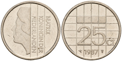Нидерланды 25 центов 1987 Беатрикс (1980-2013) KM 204 никель    4598-438