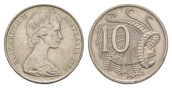 Австралия 10 центов 1984 Елизавета II (1952-2022), птица лирахвост KM 65 медно-никель 4657-152