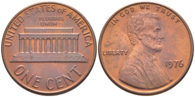 США 1 ЦЕНТ 1976 ЛИНКОЛЬН KM 201 медь цинк 105-1069