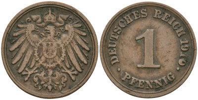 Германия 1 пфенниг 1910 F, Вильгельм II (1888-1918) KM 10, J. 10 медь 4608-216