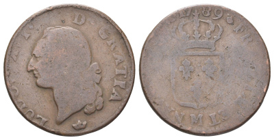 Франция 1 соль 1789 Людовик XVI (1774-1792) KM 578 медь 4707-713