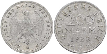 ГЕРМАНИЯ 200 МАРОК 1923 E KM 35, J. 304, Weege 22 алюминий 261-831