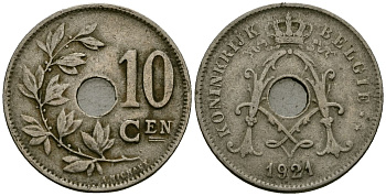 Бельгия 10 сантимов 1921 Belgie KM 86 медно-никель 4172-617