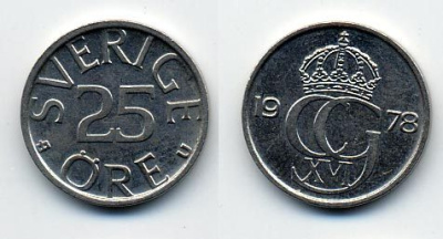 ШВЕЦИЯ 25 ЭРЕ 1978 KM 851 медно-никель 23-713