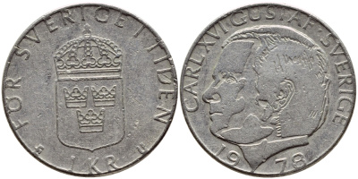 Швеция 1 крона 1978 Карл XVI Густав (1973- ) KM 852 медь плакированная медно-никелем 56-636