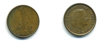 НИДЕРЛАНДЫ 1 ЦЕНТ 1971 ЮЛИАНА KM 180 бронза 53-249