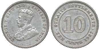 Стрейтс-Сетлментс 10 центов 1927 Георг V (1910-1936) КМ 29b серебро 53-717