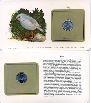 Французская Новая Каледония 1 франк 1977 серия монеты мира с изображение птиц, в оригинальном буклете с описанием KM 10 алюминий  UNC  5121-23