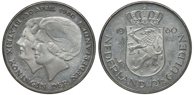 Нидерланды 2 1/2 гульдена 1980 коронация Беатрикс, 30 апреля 1980 KM 201 никель 72-1215