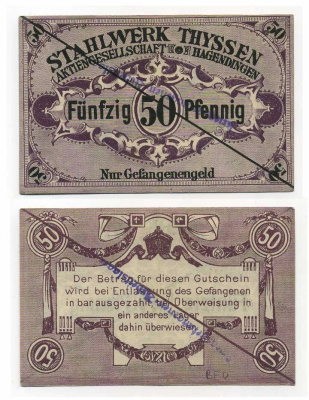 Германия 50 пфеннигов ND сталелитейные заводы Тиссена (THYSSEN), лагерь военнопленных Tieste 326.10 бумага 000-00-00