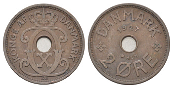 Дания 2 эре 1927 NCH, Кристиан X (1912-1947) KM 827 бронза 4701-631