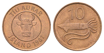 Исландия 10 эйре 1981 год-тип KM 25 бронза UNC 4668-923