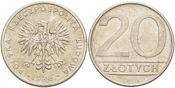 ПОЛЬША 20 ЗЛОТЫХ 1986 MW KM 153.1 медно-никель 213-842