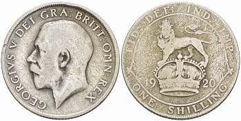 Великобритания 1 шиллинг 1920 Георг V (1910-1936) KM 816a, Spink 4023 серебро 108-1111