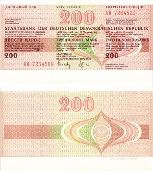 ГДР 200 марок 1990 дорожный чек, серия АА бумага UNC (пресс) 7375-40-2-1