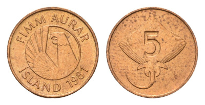 Исландия 5 эйре 1981 скат KM 24 бронза UNC 4647-1155