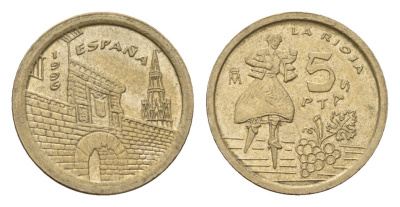 Испания 5 песет 1996 Хуан Карлос I (1975-2014), Риоха (La Rioja) KM 960 алюминиевая бронза 116-556