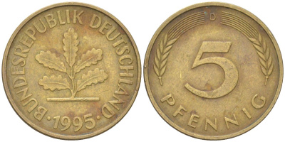 Германия 5 пфеннигов 1995 D KM 107 сталь плакированная латунью 4613-1232