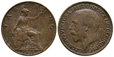 Великобритания 1 фартинг 1921 Георг V (1910-1936) KM 808.2 Spink 4060 бронза 4384-1254