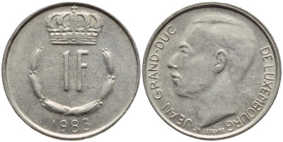ЛЮКСЕМБУРГ 1 ФРАНК 1983 ВЕЛИКИЙ ГЕРЦОГ ЖАН KM 55 медно-никель 4397-453