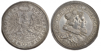 Австрия, Священная Римская империя 2 талера ND (1626) Эрцгерцог Леопольд V (1619-1632) и Клаудия Медичи Dav. 3332, KM 463 серебро 10-016-18