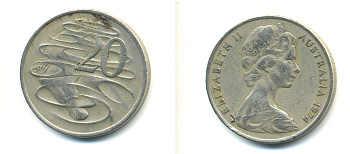 Австралия 20 центов 1974 Елизавета II (1952-2022), утконос KM 66 медно-никель 176-1111