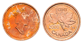 Канада 1 цент 2000 Елизавета II (1952-2022), кленовый лист KM 289 цинк плакированный бронзом UNC 4639-416
