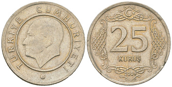 Турция 25 курушей 2009 Кемаль Ататюрк KM 1242 медно-никель 4618-427