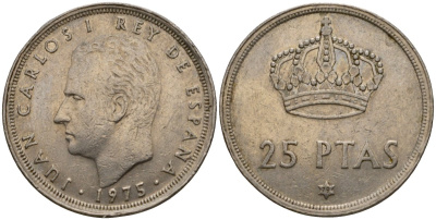 Испания 25 песет 1975 (79) Хуан Карлос I (1975-2014) KM 808 медно-никель 106-723