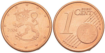 ФИНЛЯНДИЯ 1 ЕВРОЦЕНТ 2004 M KM 98 сталь плакированная медью UNC 214-261