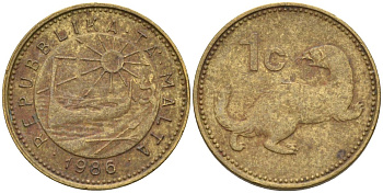 Мальта 1 цент 1986 ласка, горностай KM 78 никель латунь 4585-1149