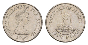 Джерси 5 пенсов 1990 башня Сеймур, Елизавета II (1952-2022) KM 56.2 медно-никель 4655-951
