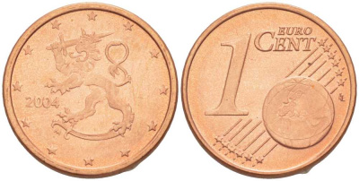 ФИНЛЯНДИЯ 1 ЕВРОЦЕНТ 2004 M KM 98 сталь плакированная медью UNC 214-261