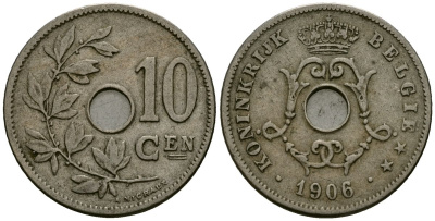 Бельгия 10 сантимов 1906 Belgie KM 53 медно-никель 4172-1237