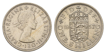Великобритания 1 шиллинг 1957 Елизавета II (1952-2022), Английский герб KM 904, Spink 4147 медно-никель 4182-1036
