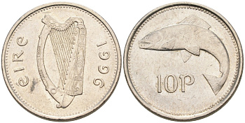 Ирландия 10 пенсов 1996 лосось KM 29 медно-никель 4561-1241