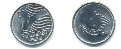 Бразилия 1 крузейро 1990 KM 617 нержавеющая сталь aUNC 93-736