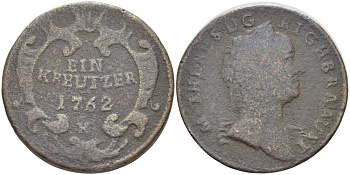 АВСТРИЯ 1 КРЕЙЦЕР 1762 K, МАРИЯ ТЕРЕЗИЯ (1740-1780) KM 1993 медь 180-534