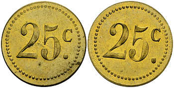 Франция 25†сантимов XIX-XX век ресторанный жетон латунь 4166-1111