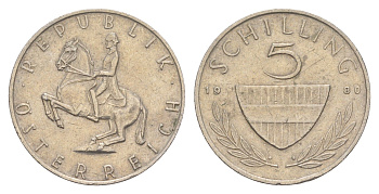 Австрия 5 шиллингов 1980 KM 2889a медно-никель 4551-526