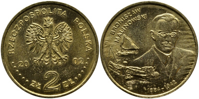 Польша 2 злотых 2002 MW, Бронислав Малиновский (1884-1942) KM 431 нордик UNC 1526-945