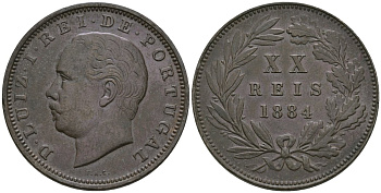 Португалия 20 рейс 1884 ЛУИШ I KM 527 бронза 1528-445