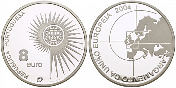Португалия 8 евро 2004 INCM, расширение Европейского Союза KM 753a серебро PROOF 01-166-35